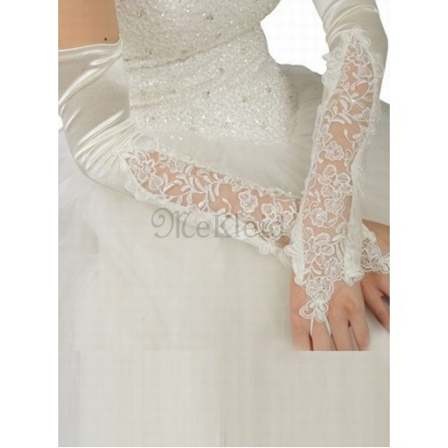 Taft Perlenstickerei Weiß Elegant|Bescheiden Brauthandschuhe - Bild 1