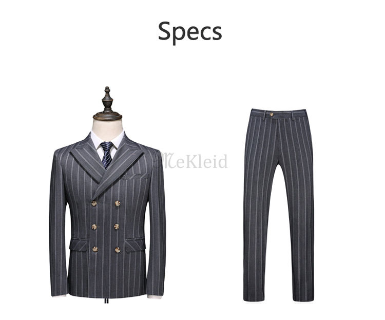 Striped Männer Zweireiher Blazer Hosen Slim Fit Anzug Hombre