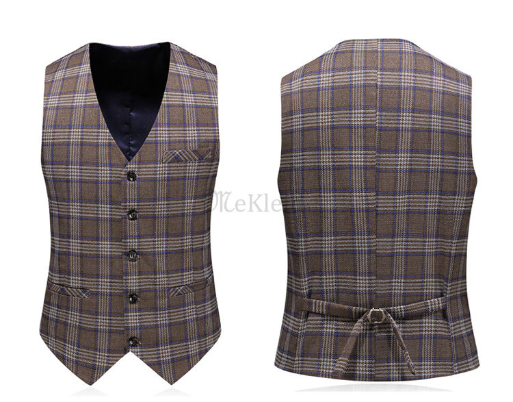 Luxus Plaid Druck Hochzeit Business Slim Fit Männer Anzug 3 Stück Anzüge