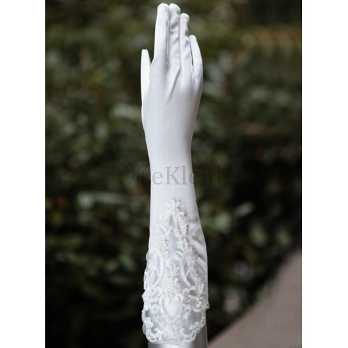 Taft Perlenstickerei Weiß Zeitlos Brauthandschuhe - Bild 1