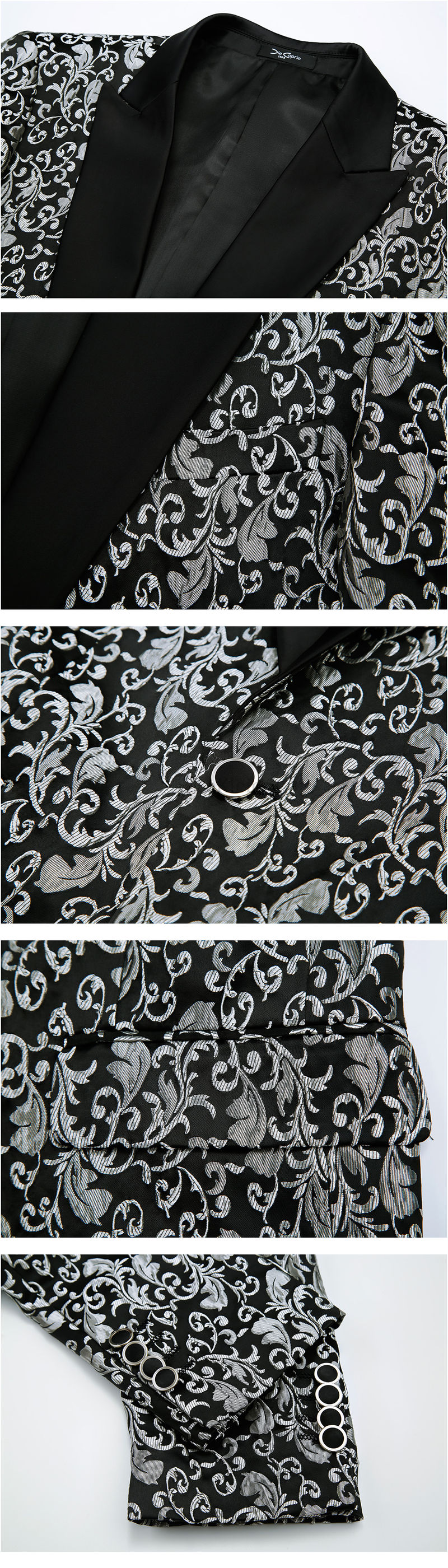 Schwarz Print Anzüge Casual Floral Herren Anzüge One Button Kleid