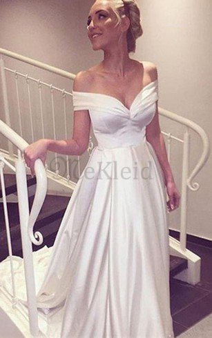 A-Linie Reißverschluss Romantisches Sittsames Brautkleid mit Kurzen Ärmeln