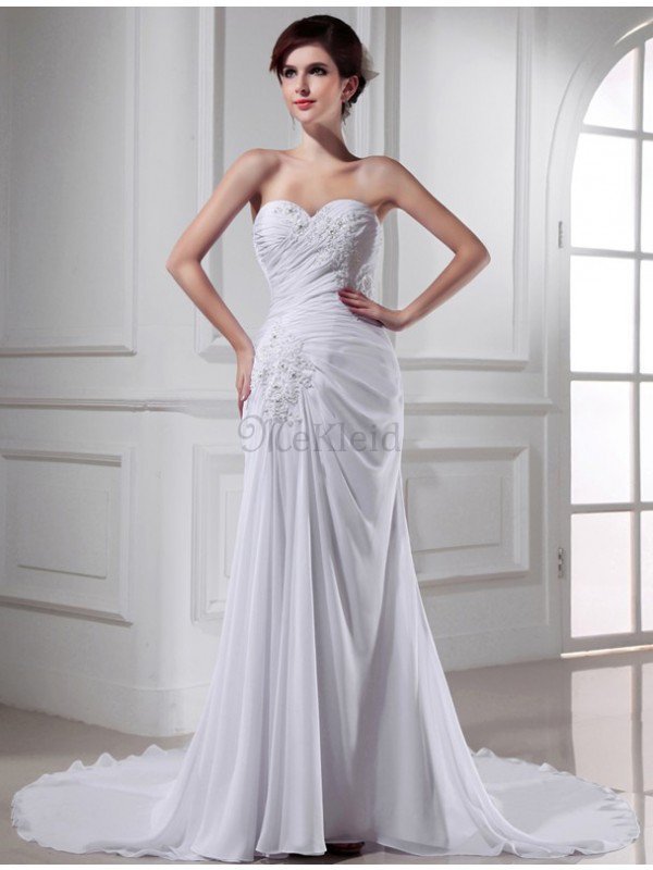 Ärmelloses Chiffon Meerjungfrau Stil Anständiges Brautkleid mit Empire Taille