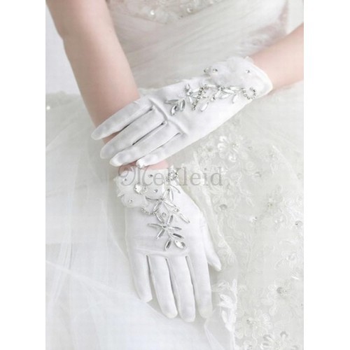 Satin Mit Kristall Weiß Chic|Modern Brauthandschuhe - Bild 2