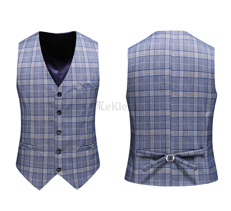 Männer Slim Fit Zweireiher Sommer Herbst 3 Stück Anzug Plaid