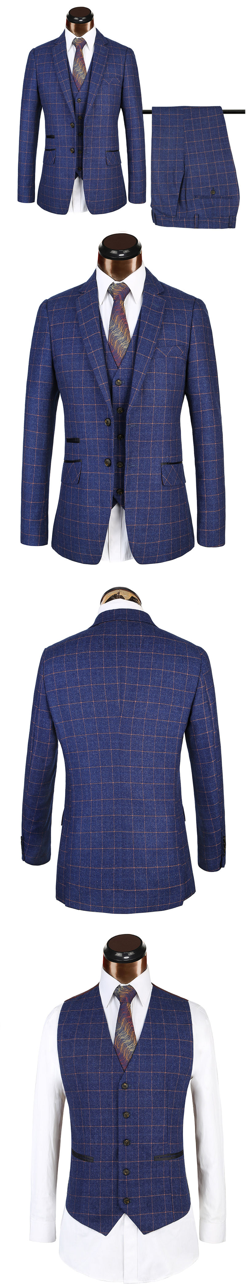 Anzüge Männer Mode Hohe Qualität Plaid Lager Royal Blau