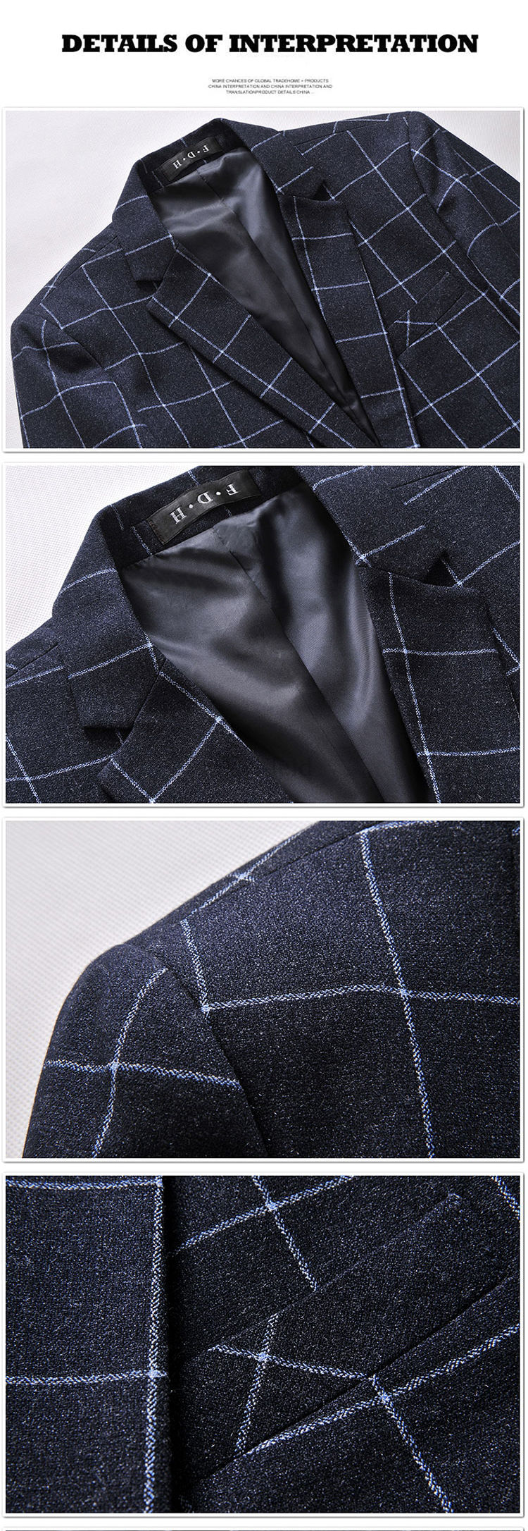 3 Stücke Plaid Herren Anzüge Tweed Männer Anzug Blazer