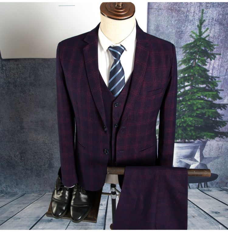 Smoking Männlichen Anzug Anzüge 3 Stücke Groomsmen Plaid Masculino