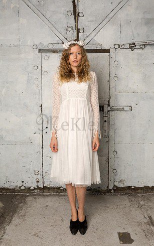 Strand Wadenlanges Konservatives Brautkleid mit Plissierungen mit Reißverschluss