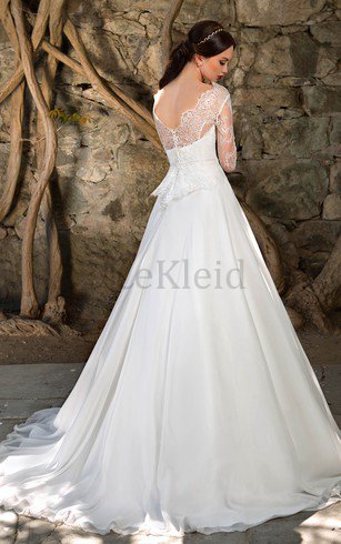 Plissiertes Elegantes Romantisches Brautkleid mit Reißverschluss mit Applike