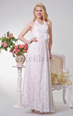 Spitze Reißverschluss Nackenband Brautjungfernkleid mit Blume mit Bordüre