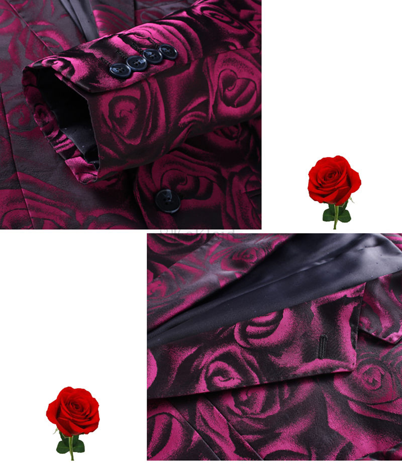3 Stück Anzug Männer Druck Hochzeit Anzüge Für Männer Luxus Herren Blazer Plus Größe Rose