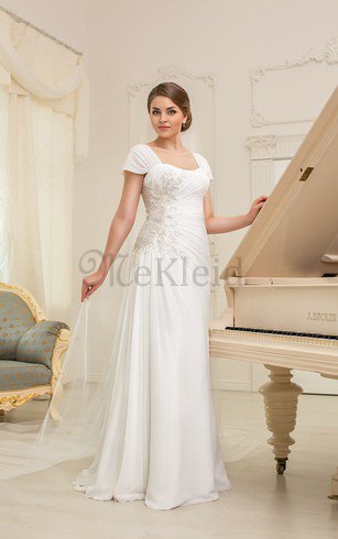 Chiffon Modern Einfaches Brautkleid mit Gekappten Ärmeln mit Rücken Schnürung