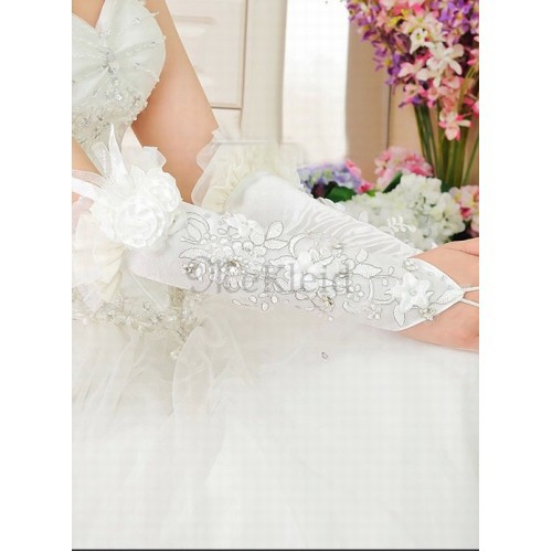 Satin 3D Blumen Weiß Chic|Modern Brauthandschuhe - Bild 2
