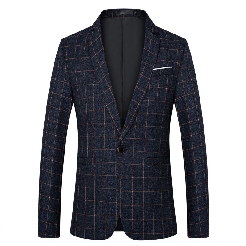 Plaid Männer Treffen Casual Blau Männer Blazer Masculino