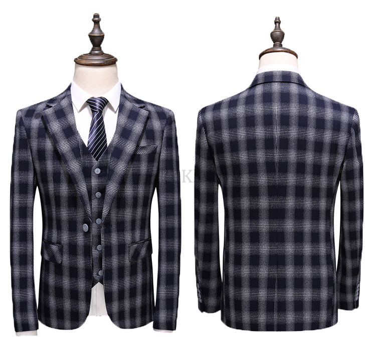 Anzüge Elegante Hochzeit Smoking Neueste Plaid 3 Stück