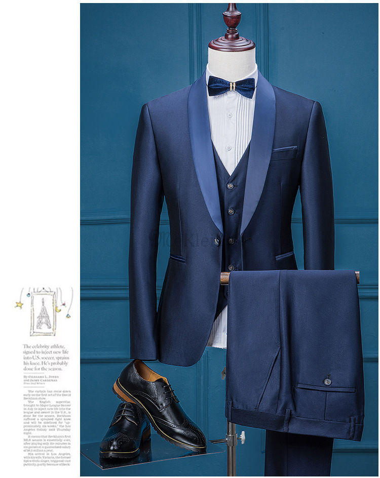 Hochzeit Smoking Luxus 3 Stücke Casual Jacke + Weste + Hosen Anzug Herren Anzüge