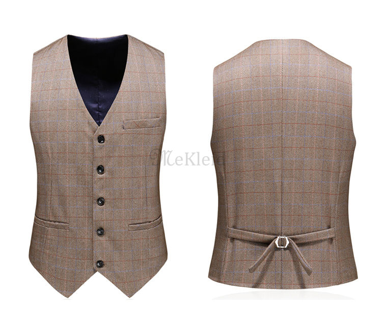 Blazer Set 3 Stücke Hochzeit Anzug Bräutigam Plaid Anzüge Herren