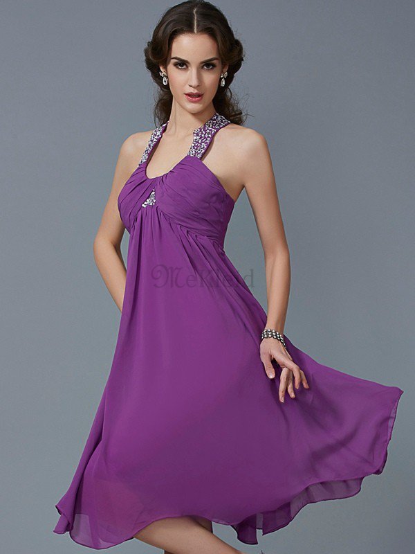 Prinzessin rmelloses Empire Taille Chiffon Abendkleid mit Nackenband