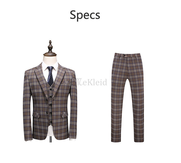 Luxus Plaid Druck Hochzeit Business Slim Fit Männer Anzug 3 Stück Anzüge