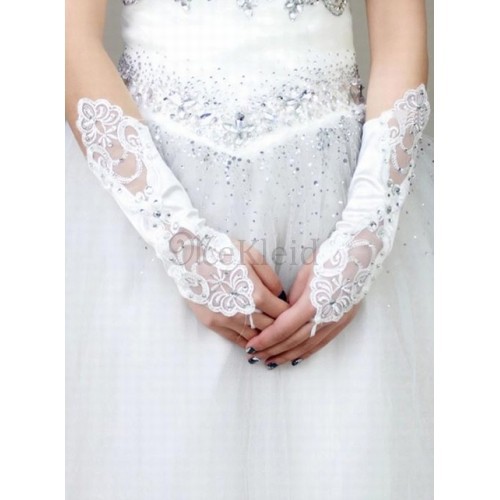 Satin Paillette Weiß Chic|Modern Brauthandschuhe - Bild 2